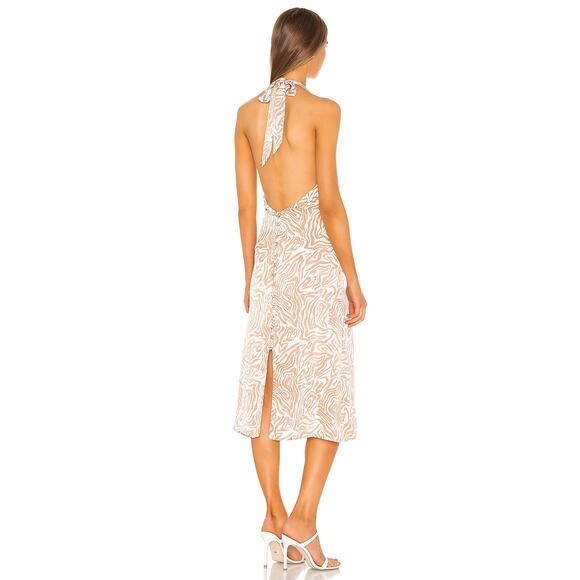 Song of Style Jude Zebra Print Halter Midi Dress Open Back Slit Tan Ivory Size S - Picture 2 of 12